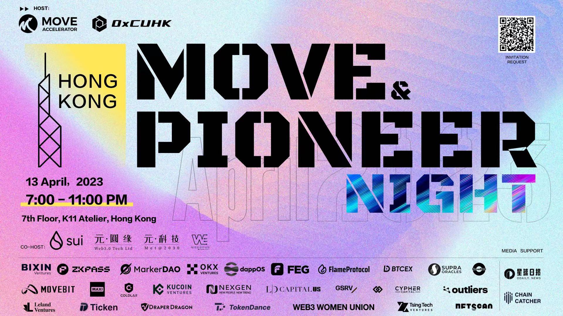 MOVE & Pioneer Night 将于 4 月 13 日晚 7 点举办，dappOS、MarkerDAO 等众多知名项目将出席