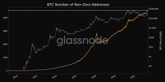 数据：BTC 非零地址数突破 4550 万个，创历史新高