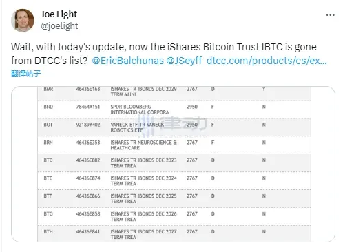 多次添加和删除贝莱德比特币现货ETF，DTCC在操纵市场？