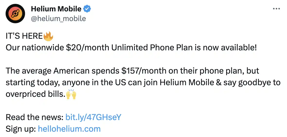 一个月2天回本28天收益，数十倍的Helium Mobile成DePIN龙头