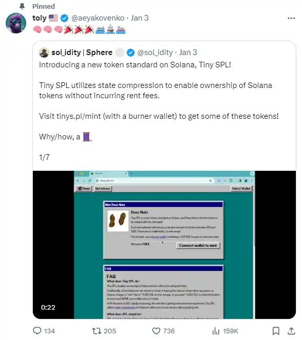 被Solana创始人推特置顶，新代币标准Tiny SPL是什么？