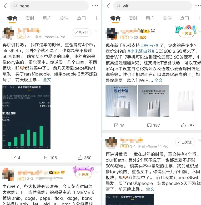 对比DOGE行情与社媒热度关联，PEPE和WIF见顶了吗？